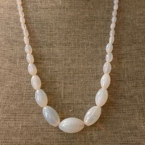 Vintage glass white iridescent oval graduated beaded necklace